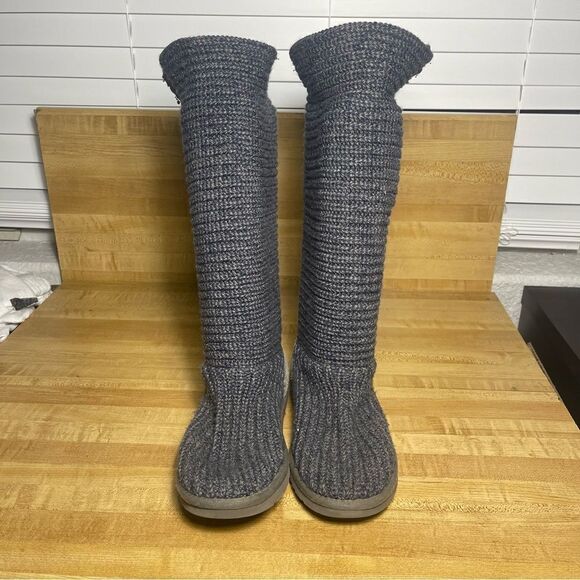 UGG Australia Women's Size 6 US Cardy Classic Knit Tall Navy Sweater Boots 5819 - Picture 2 of 9